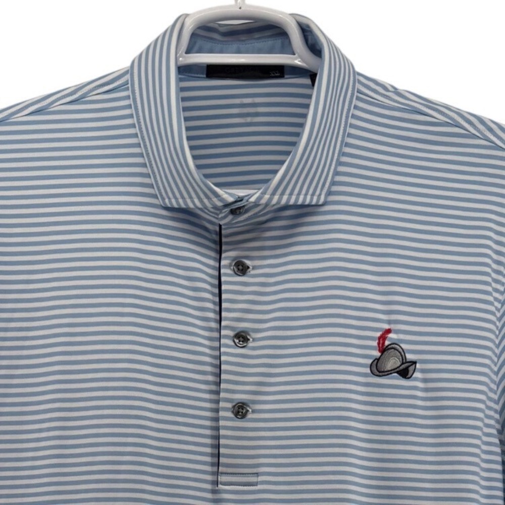 Greyson Clothiers Mens XXL Blue White Striped Performance Golf Polo Shirt Logo